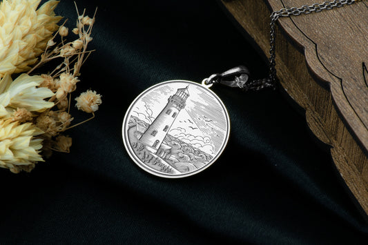 Sterling Silver Lighthouse Pendant - Nautical Beacon Necklace
