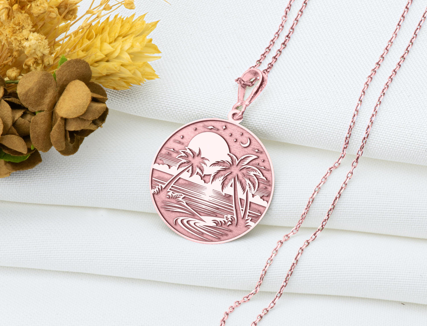 Sunset Beach Pendant: Ocean Glow Necklace, Warm Horizon Charm, Calm Tide Talisman