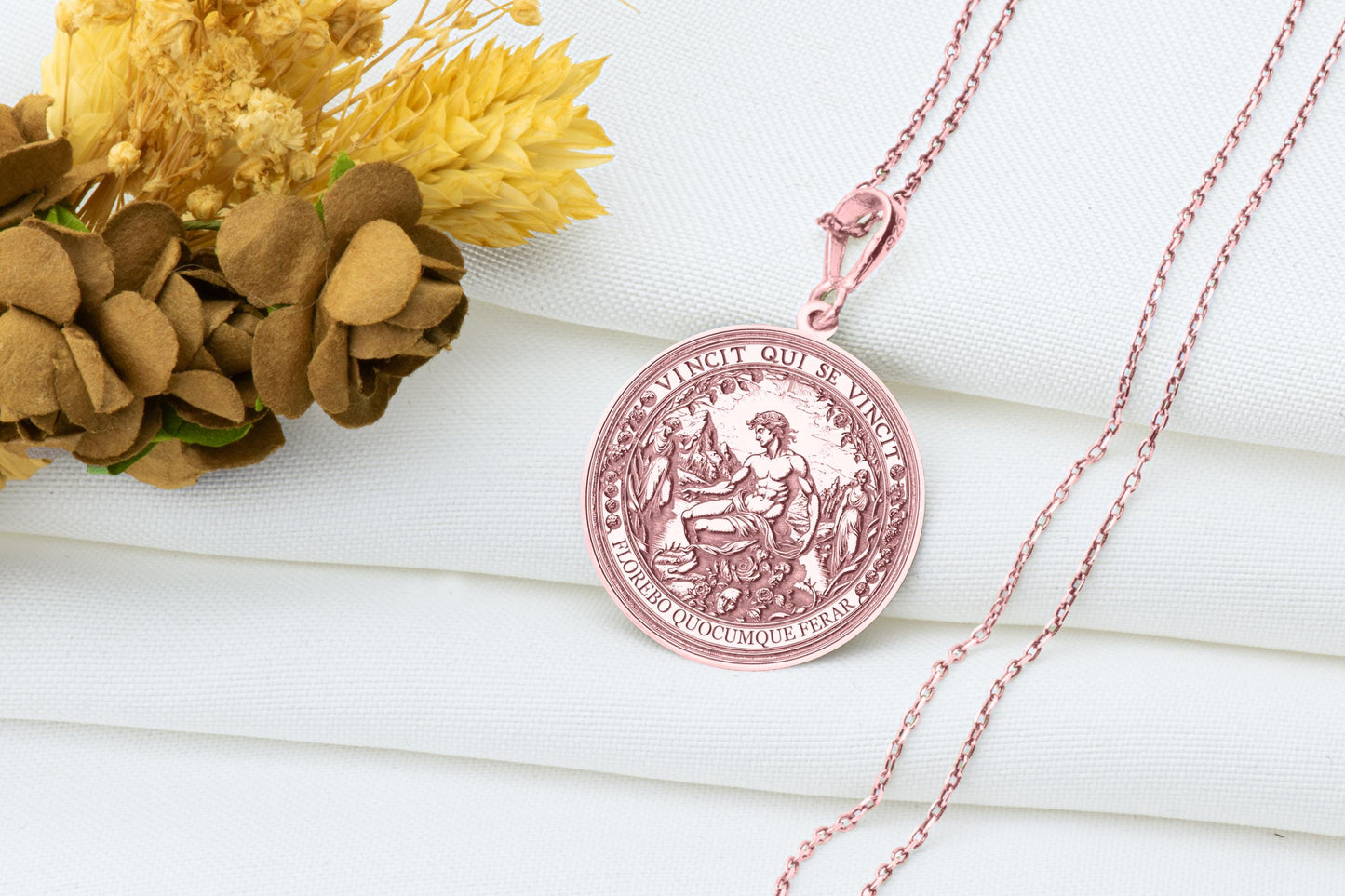 Latin Motto Necklace: 'Vincit Qui Se Vincit' Pendant