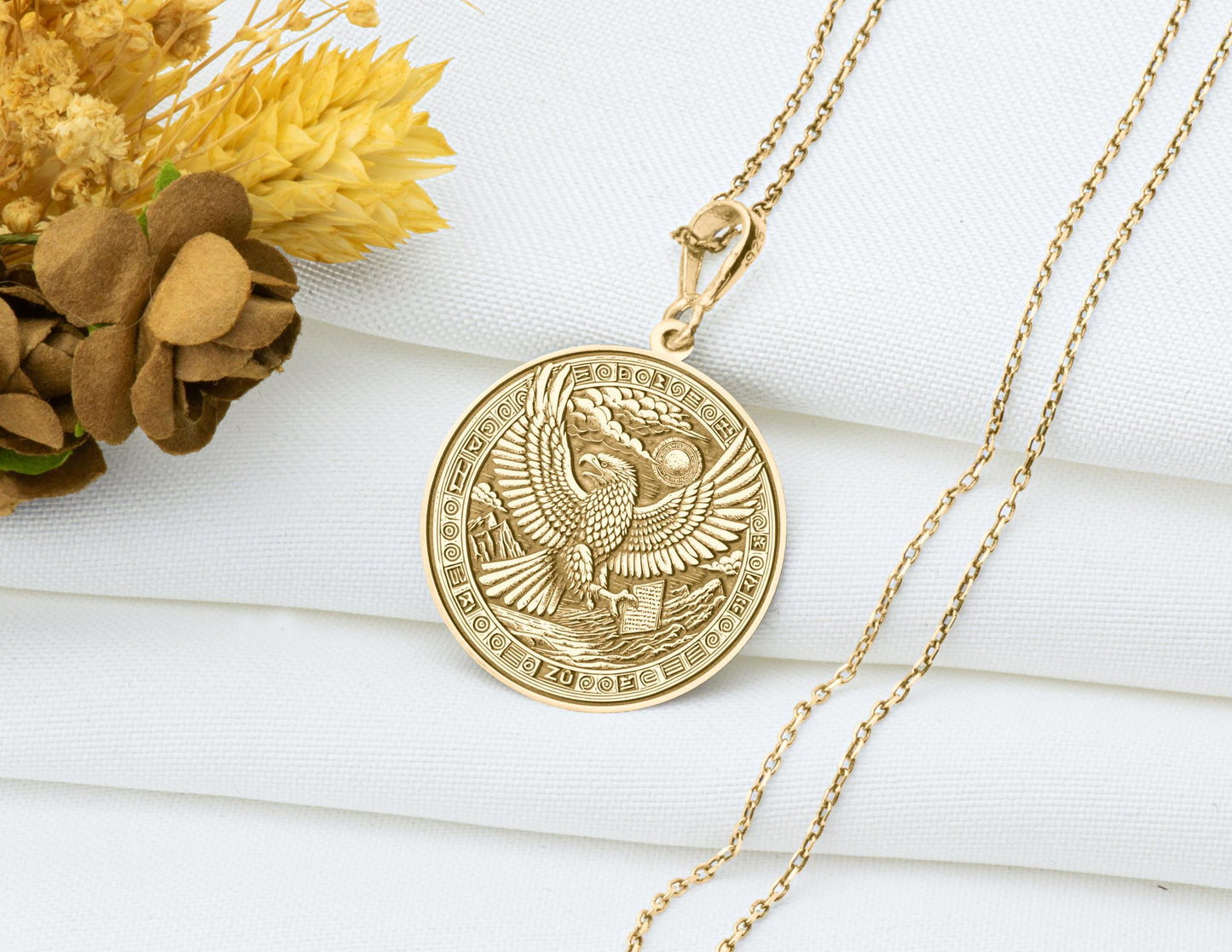 Anzu Bird Pendant: Mesopotamian Lion-Headed Eagle Necklace, Handmade Silver Charm