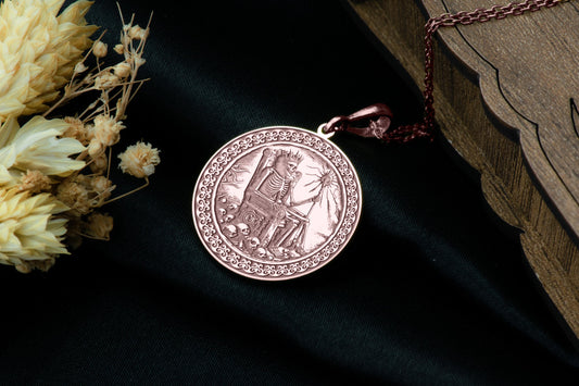 Death King Necklace, Skeleton Throne Pendant, Memento Mori Symbol Medallion, Gothic Royalty Amulet