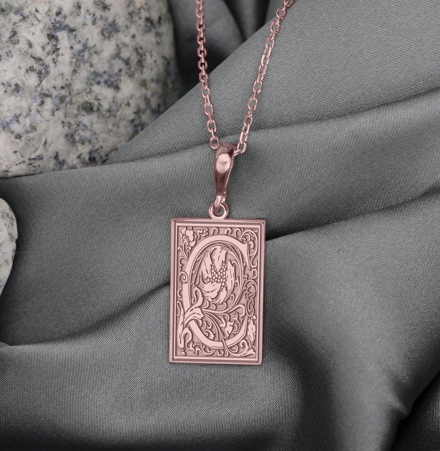 Ornamental Letter C Necklace: Gothic Initial Pendant, Botanical Monogram