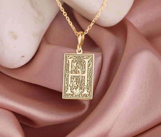 Ornamental Letter H Necklace: Gothic Initial Monogram Pendant