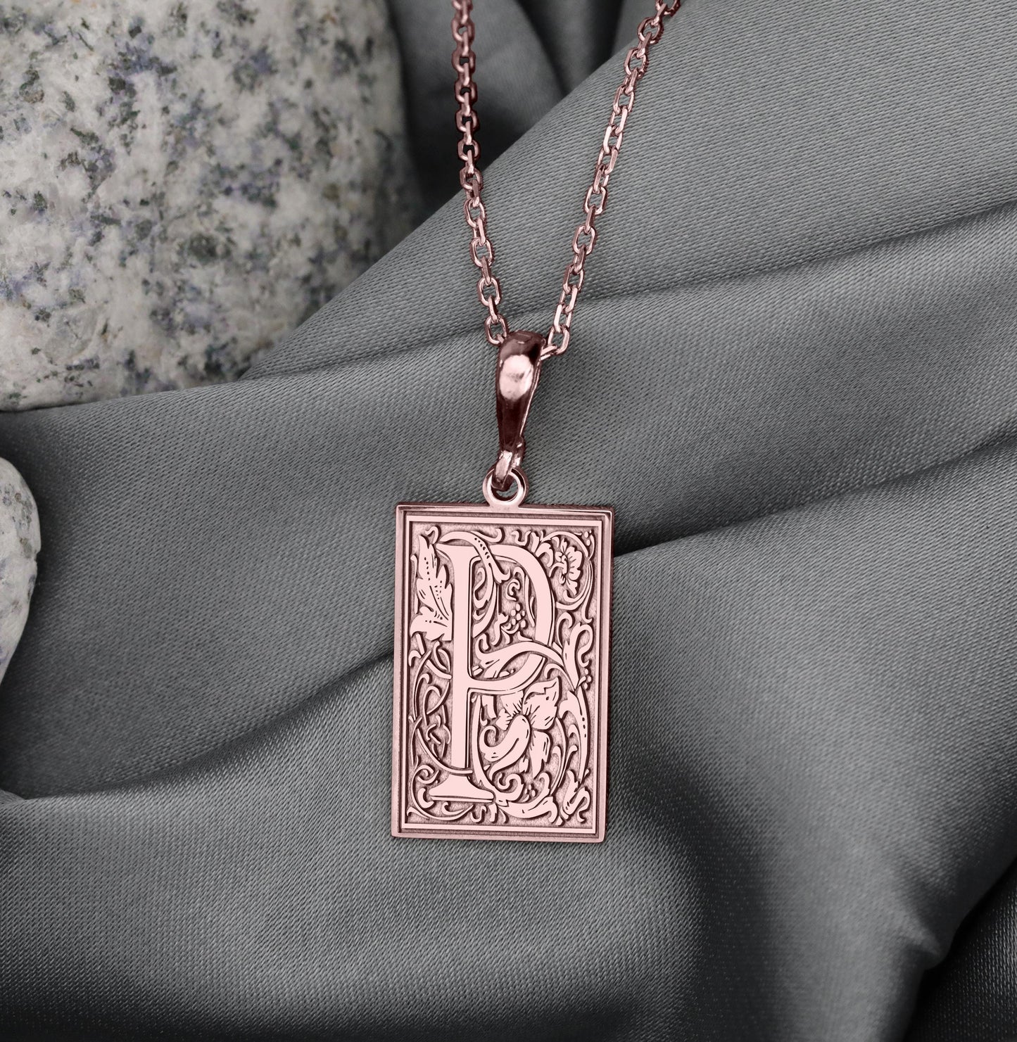 Gothic Letter P Necklace: Floral Monogram Initial Pendant