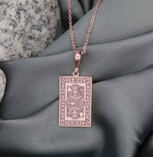 Queen of Clubs Tarot Card Pendant Necklace