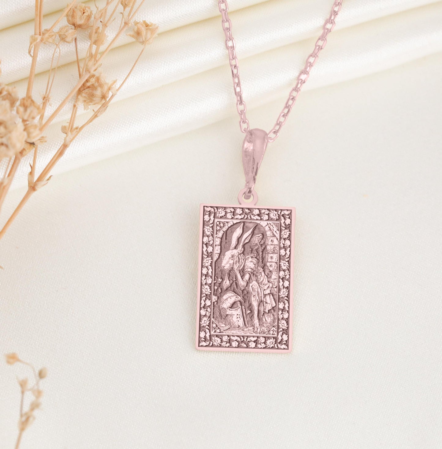 White Rabbit Knight Pendant: Alice Fantasy Savior Necklace, Sacred Hero Charm, Wonderland Courage Talisman