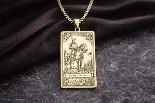 Knight of Pentacles Tarot Pendant Necklace: Symbol of Discipline, Consistency, and Steady Progress