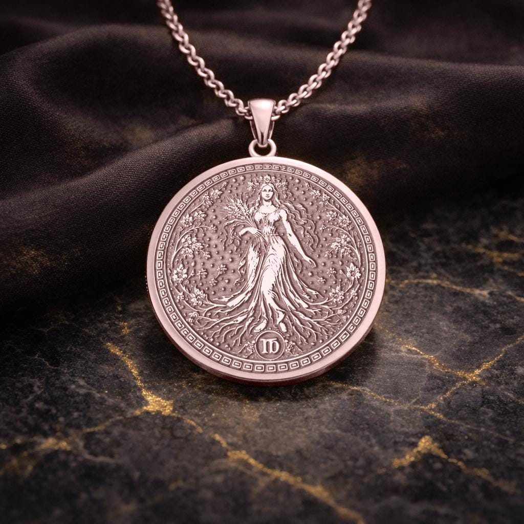 Virgo Zodiac Pendant Necklace: Inspired by Demeter, Persephone, and Astraea