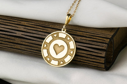 Heart Poker Chip Necklace, Lucky Charm Pendant