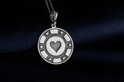 Heart Poker Chip Necklace, Lucky Charm Pendant