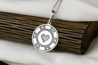 Heart Poker Chip Necklace, Lucky Charm Pendant