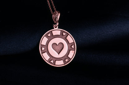 Heart Poker Chip Necklace, Lucky Charm Pendant