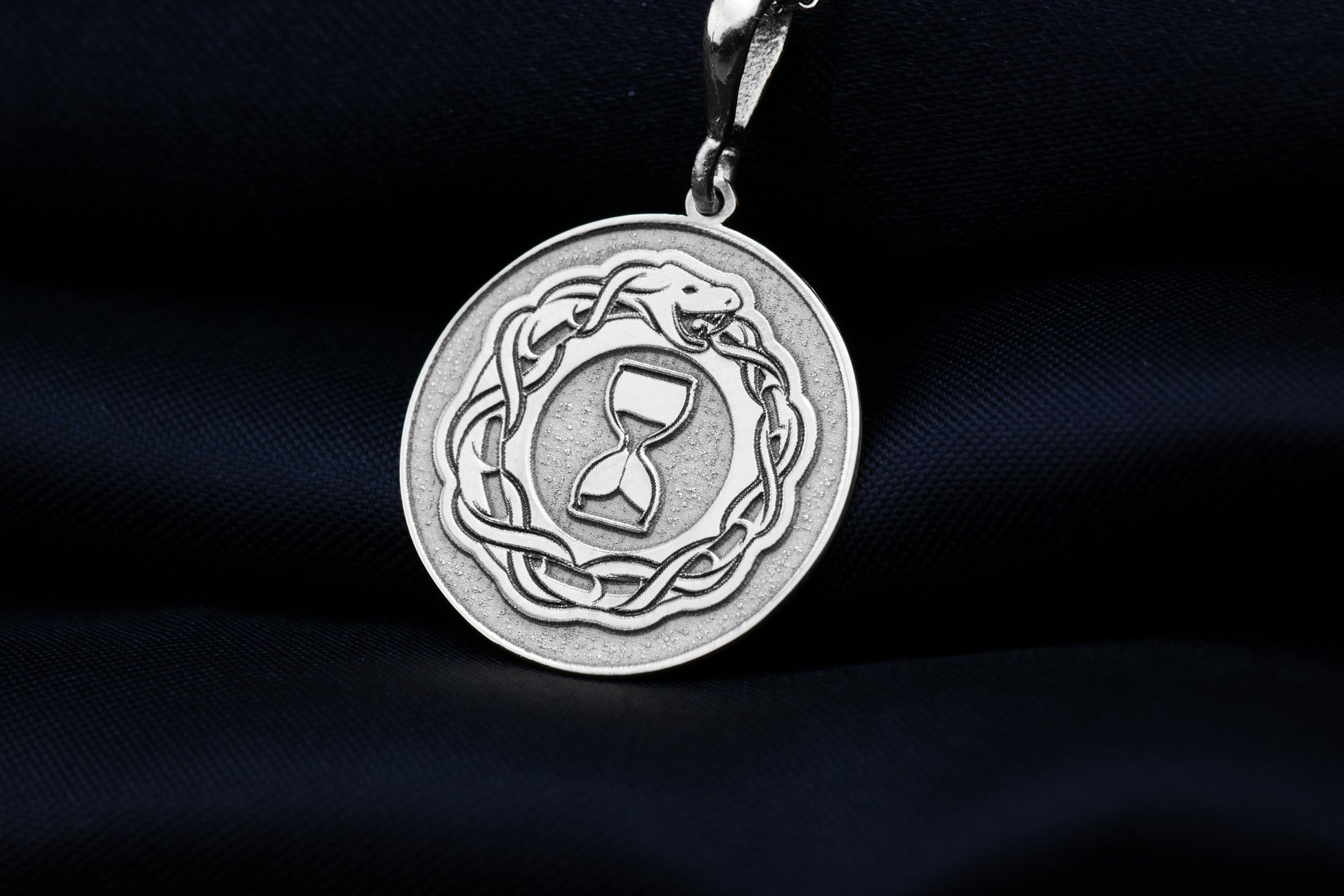 Ouroboros Hourglass Pendant: Sterling Silver Alchemy Snake Necklace