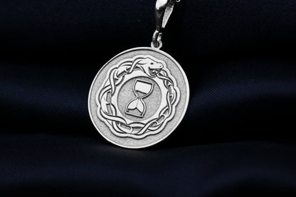 Ouroboros Hourglass Pendant: Sterling Silver Alchemy Snake Necklace