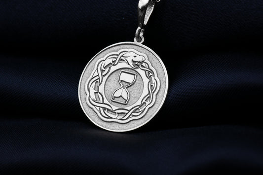 Ouroboros Hourglass Pendant: Sterling Silver Alchemy Snake Necklace