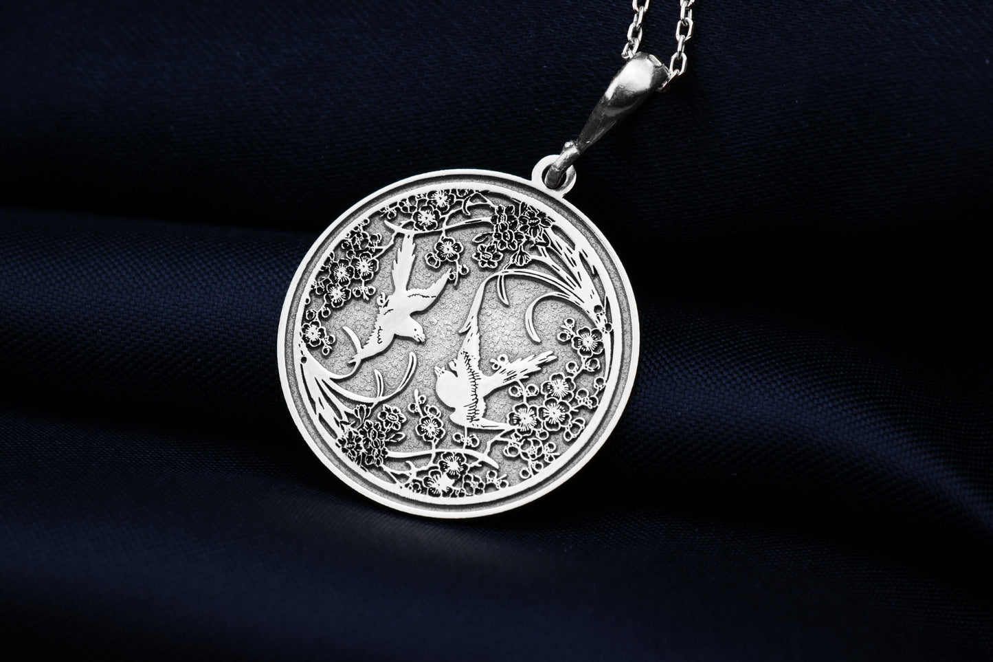 Sakura & Dove Pendant: Japanese Blossom Necklace, Nature Amulet, Light Spirit Charm, Harmony Talisman