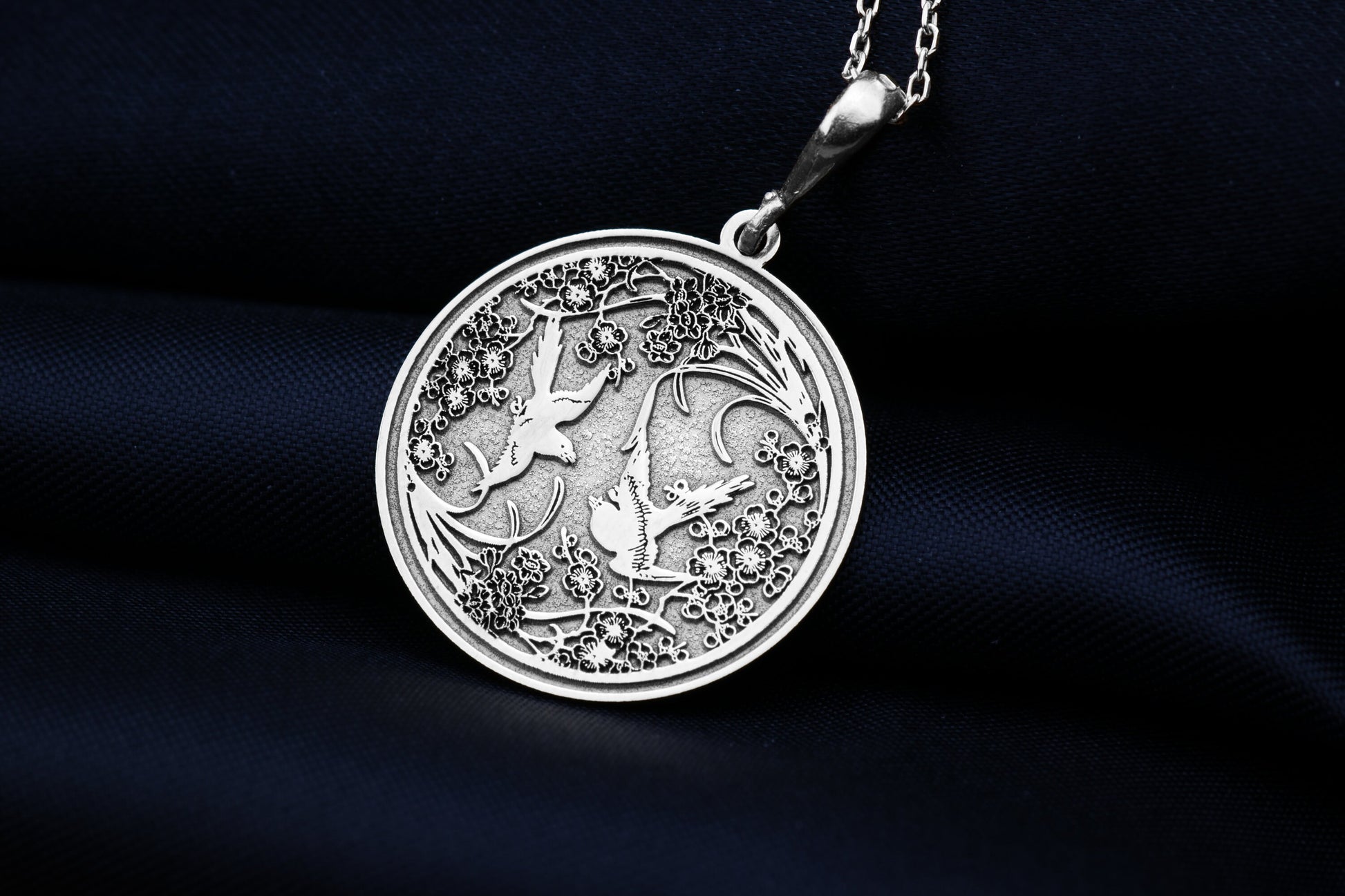 Sakura & Dove Pendant: Japanese Blossom Necklace, Nature Amulet, Light Spirit Charm, Harmony Talisman