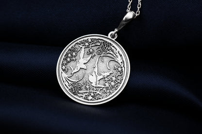 Sakura & Dove Pendant: Japanese Blossom Necklace, Nature Amulet, Light Spirit Charm, Harmony Talisman