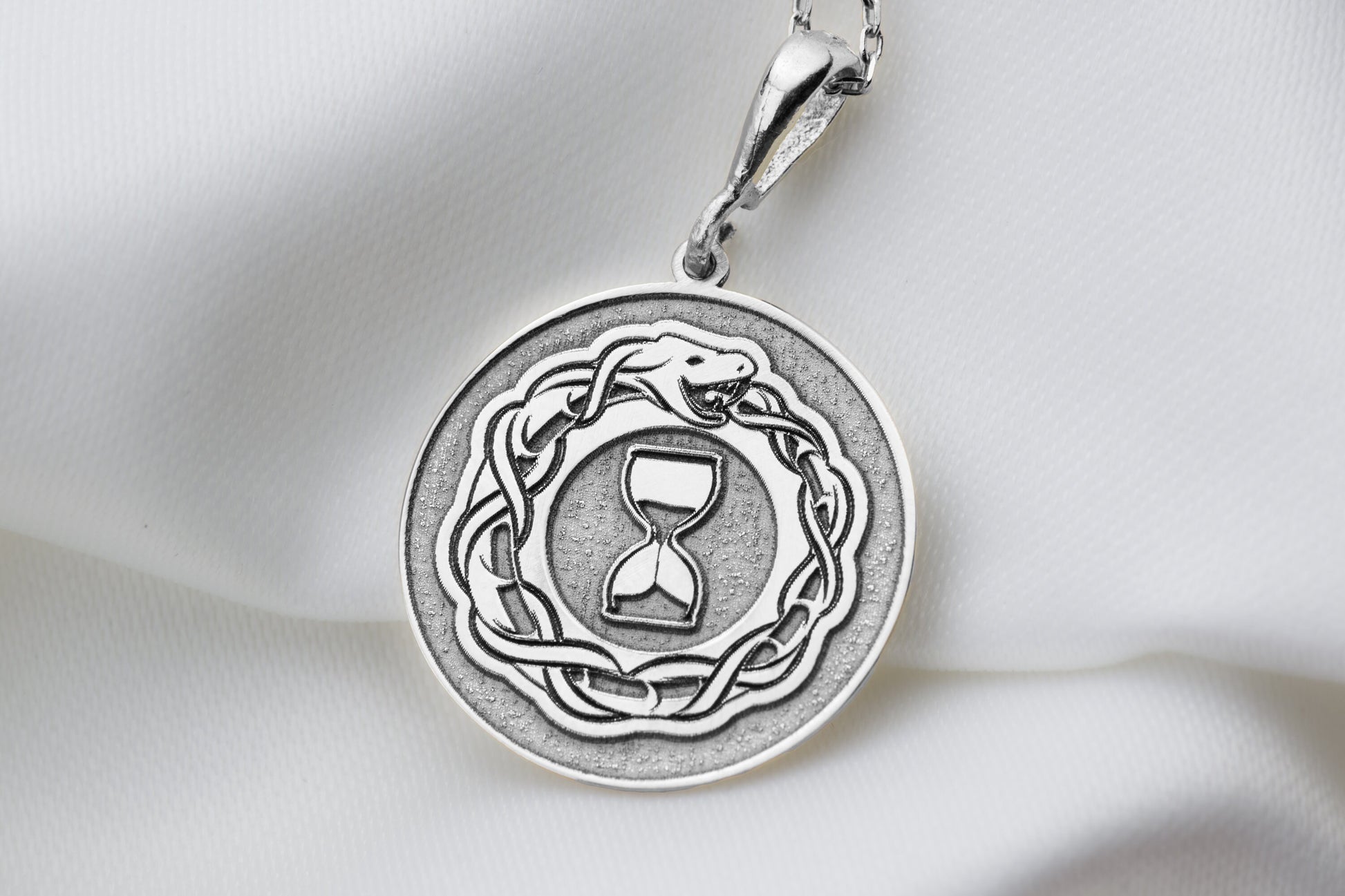 Ouroboros Hourglass Pendant: Sterling Silver Alchemy Snake Necklace