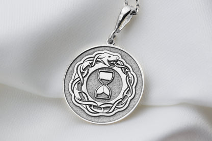 Ouroboros Hourglass Pendant: Sterling Silver Alchemy Snake Necklace