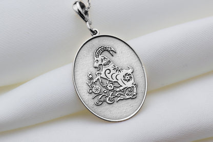 Goat Pendant Necklace: Sterling Silver Forest Spirit Amulet
