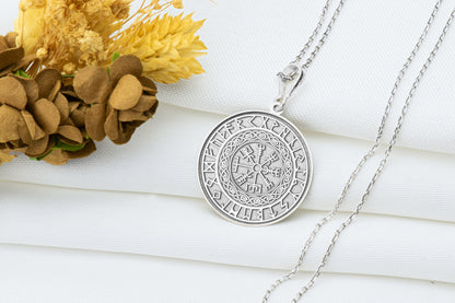 Vegvisir Viking Compass Pendant: Norse Amulet Necklace