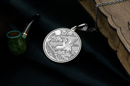 Crane Pendant: Floral Bird Necklace
