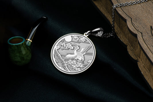 Crane Pendant: Floral Bird Necklace