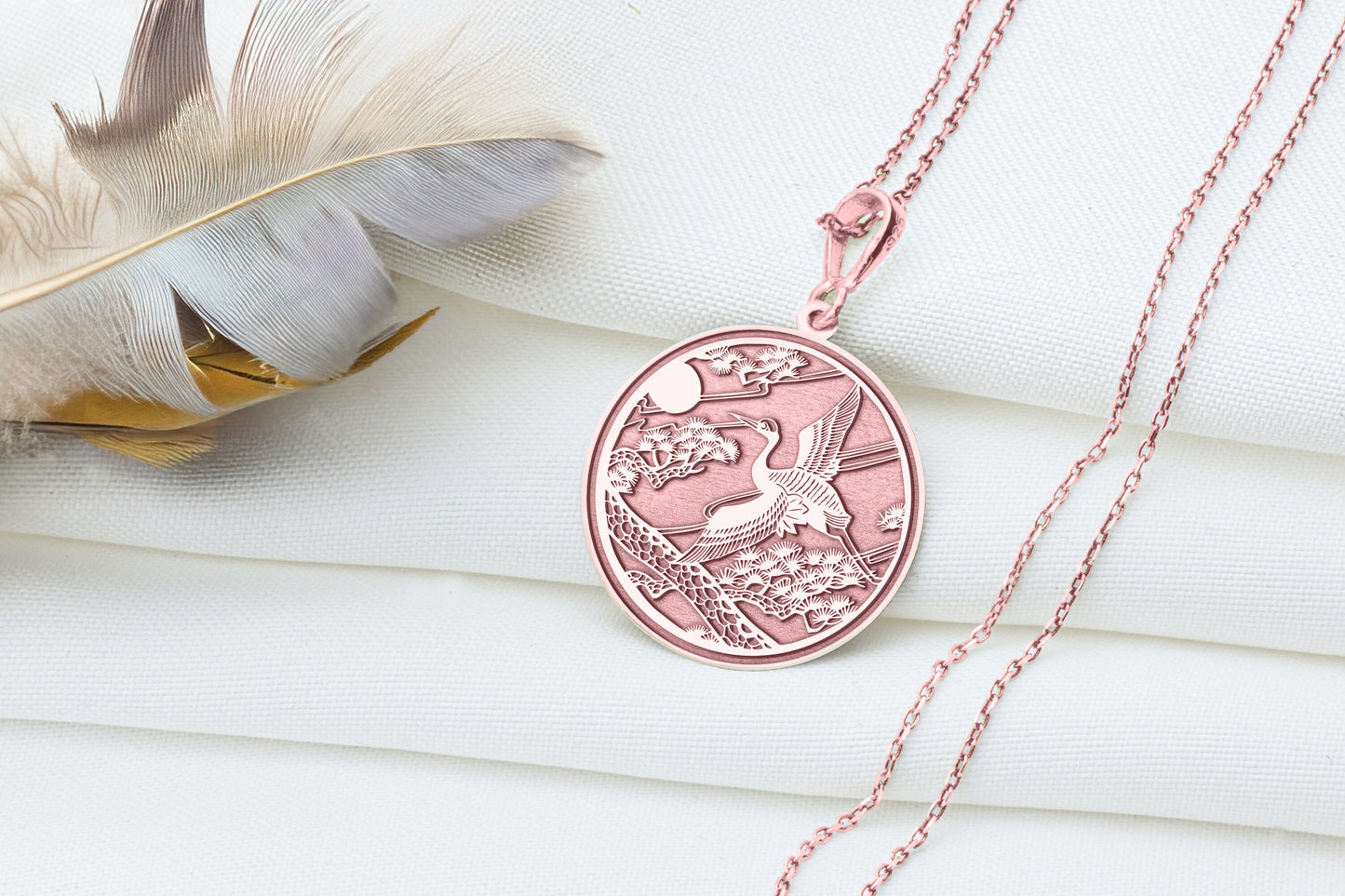 Crane Pendant: Floral Bird Necklace