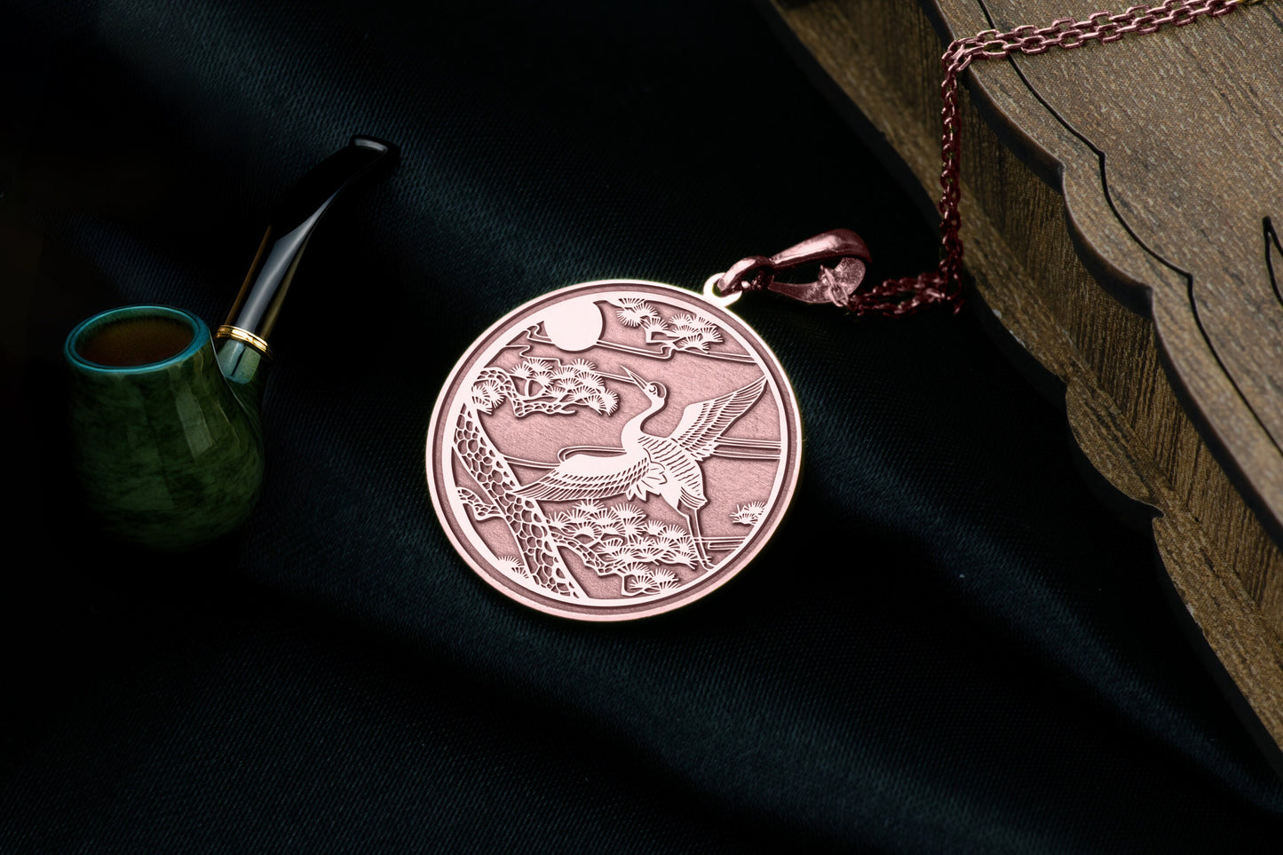 Crane Pendant: Floral Bird Necklace