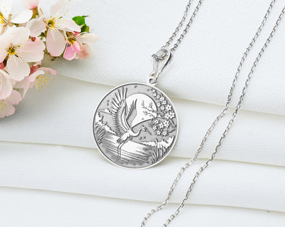 Crane Bird Pendant: Ancient Bird Necklace, Graceful Wisdom Jewelry, Peace Charm