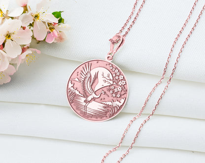 Crane Bird Pendant: Ancient Bird Necklace, Graceful Wisdom Jewelry, Peace Charm