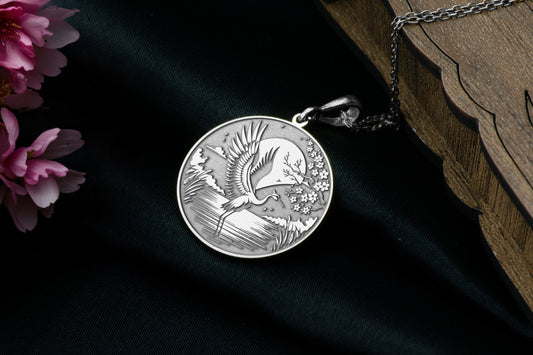 Crane Bird Pendant: Ancient Bird Necklace, Graceful Wisdom Jewelry, Peace Charm