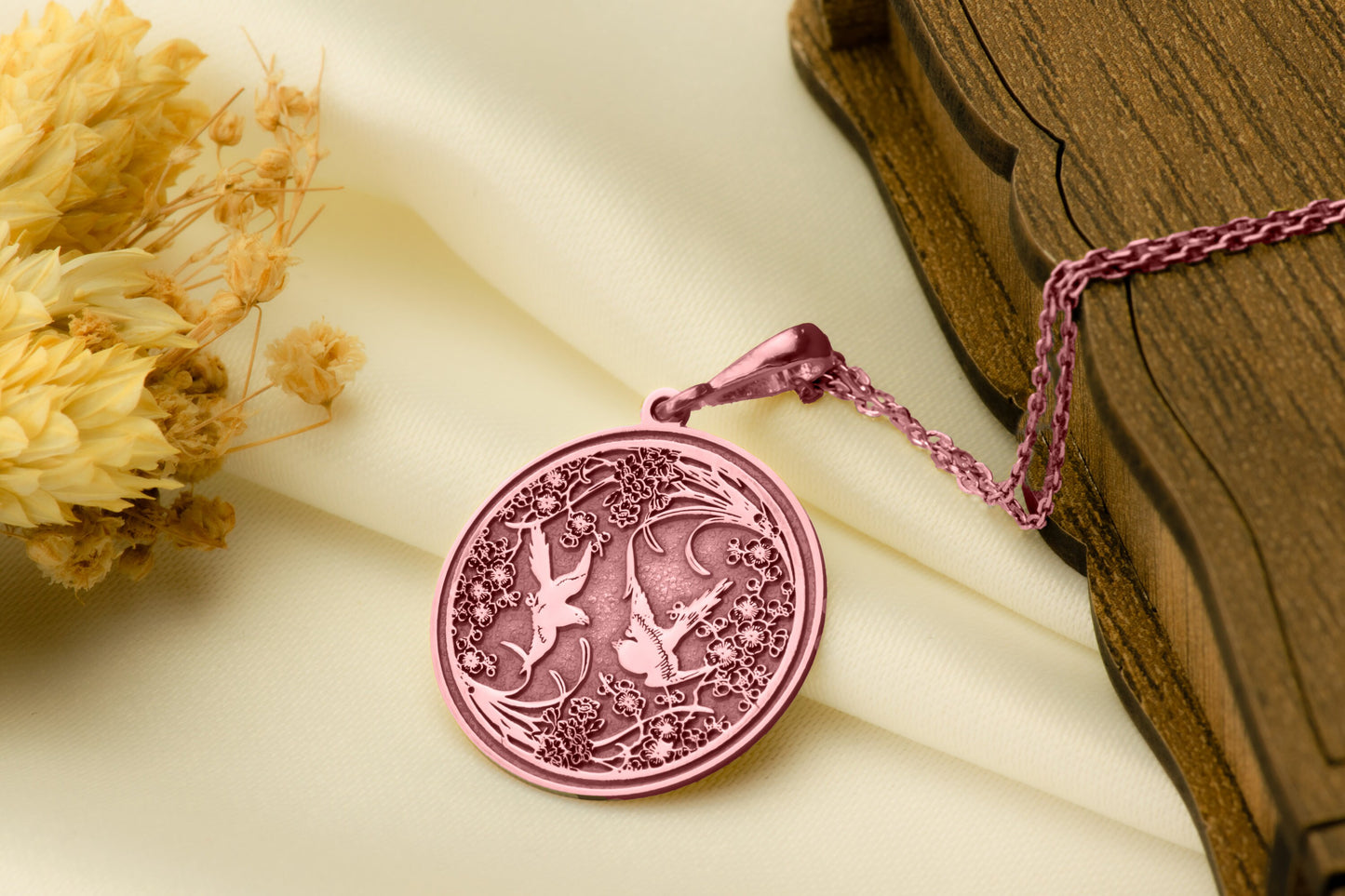 Sakura & Dove Pendant: Japanese Blossom Necklace, Nature Amulet, Light Spirit Charm, Harmony Talisman