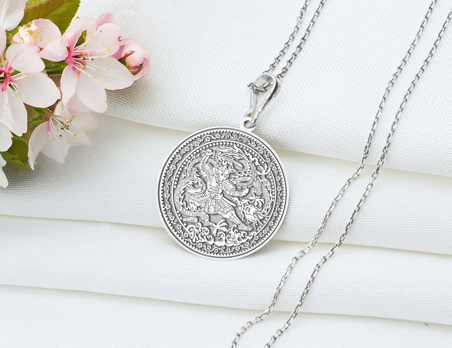 Samurai Dragon Pendant Necklace: Japanese Warrior Amulet