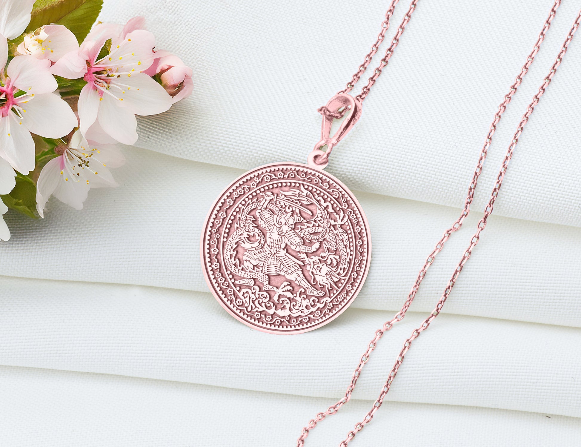 Samurai Dragon Pendant Necklace: Japanese Warrior Amulet