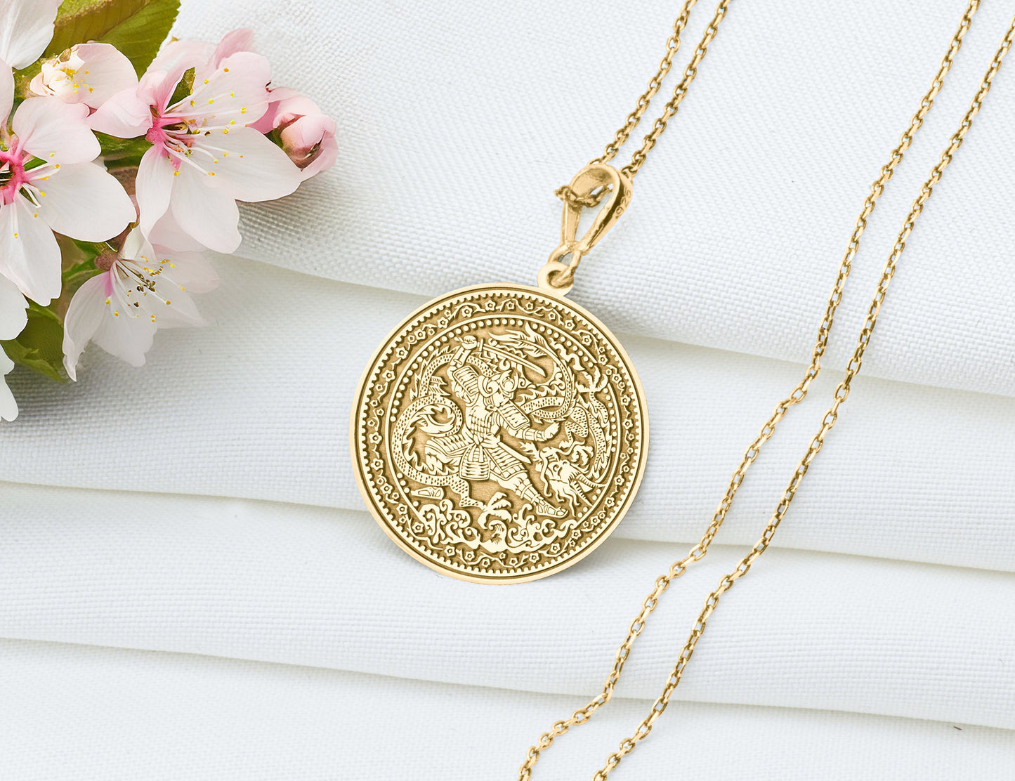 Samurai Dragon Pendant Necklace: Japanese Warrior Amulet