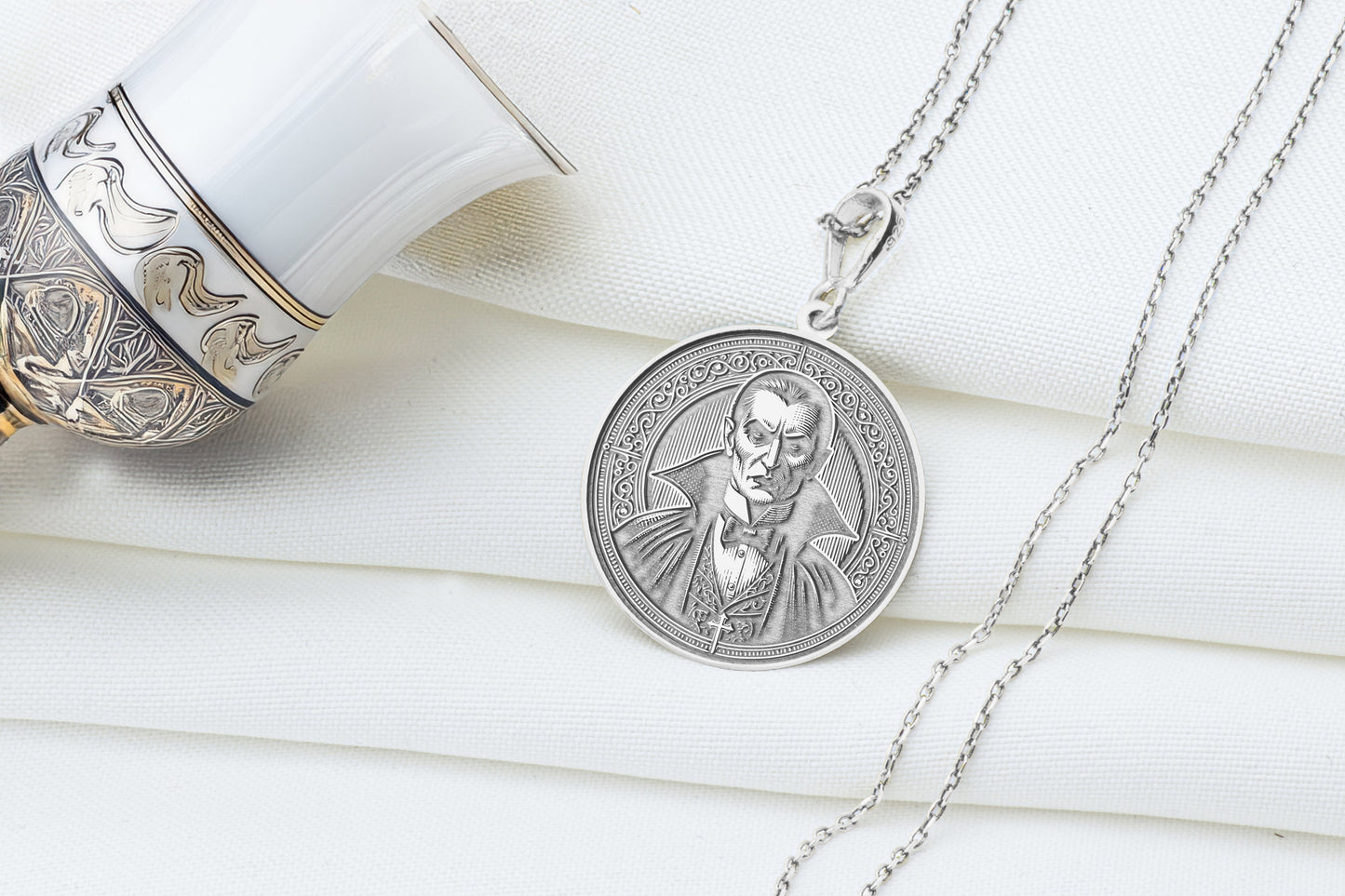 Dracula Medallion Necklace: Gothic Vampire Pendant, Bloodlust Charm