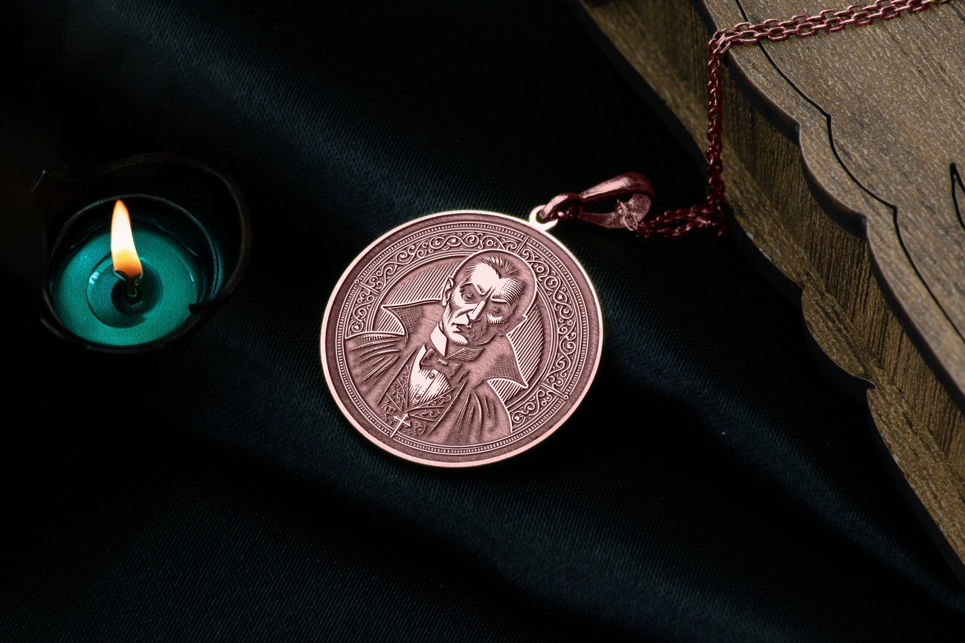 Dracula Medallion Necklace: Gothic Vampire Pendant, Bloodlust Charm
