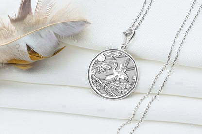 Crane Pendant: Floral Bird Necklace
