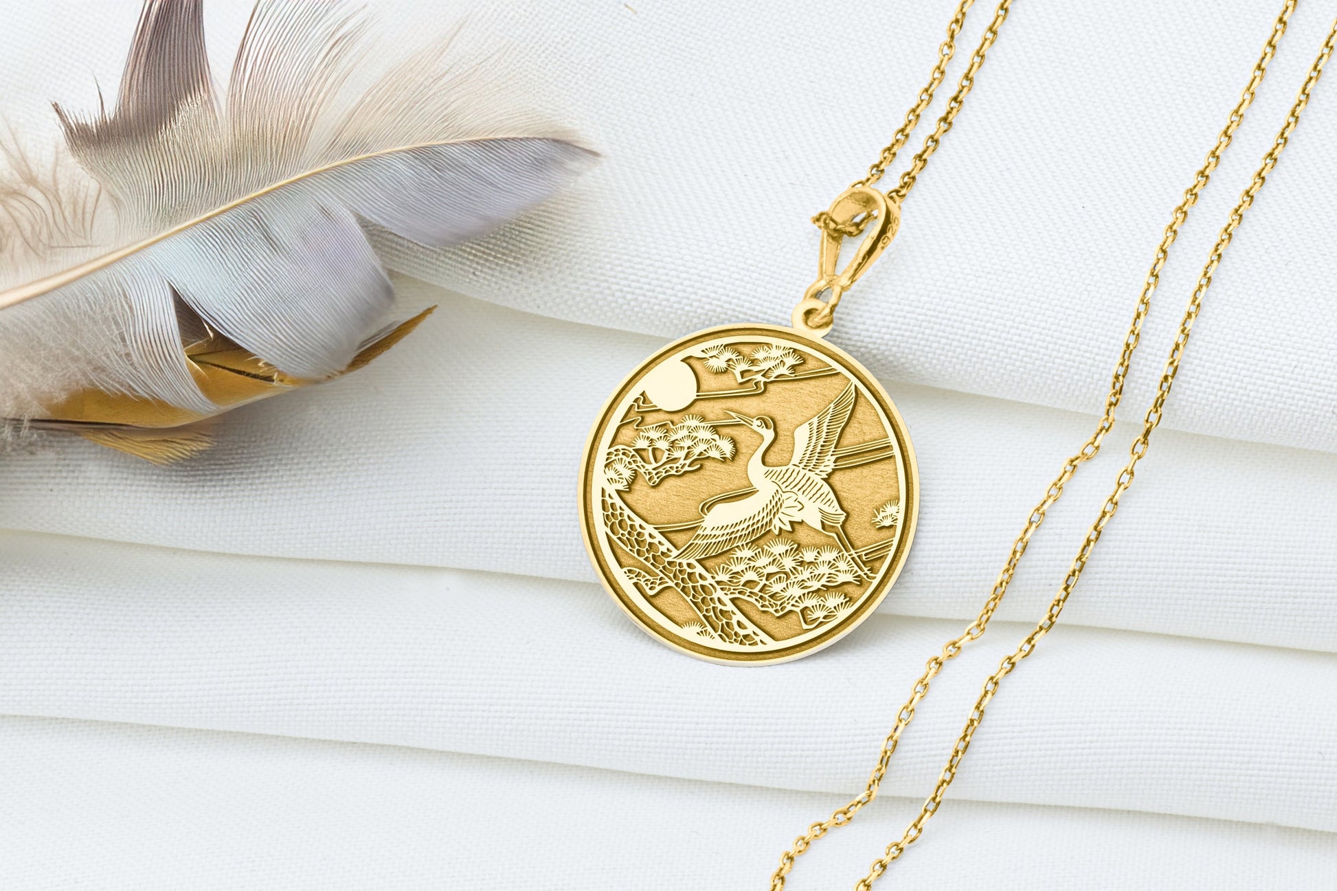 Crane Pendant: Floral Bird Necklace