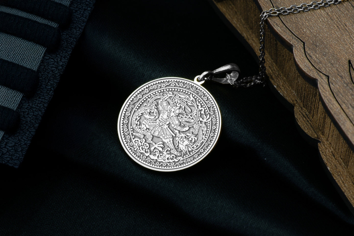 Samurai Dragon Pendant Necklace: Japanese Warrior Amulet