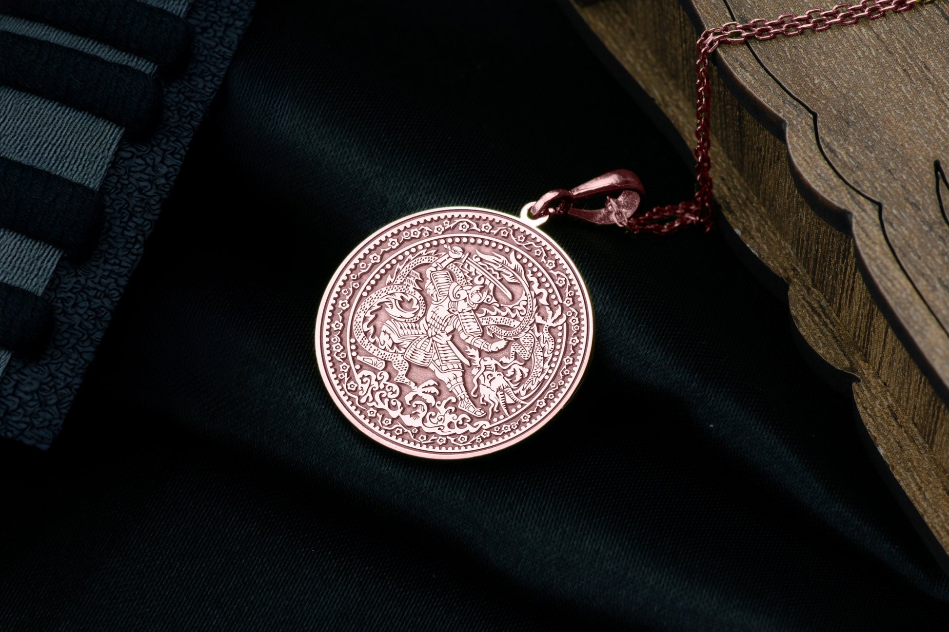 Samurai Dragon Pendant Necklace: Japanese Warrior Amulet