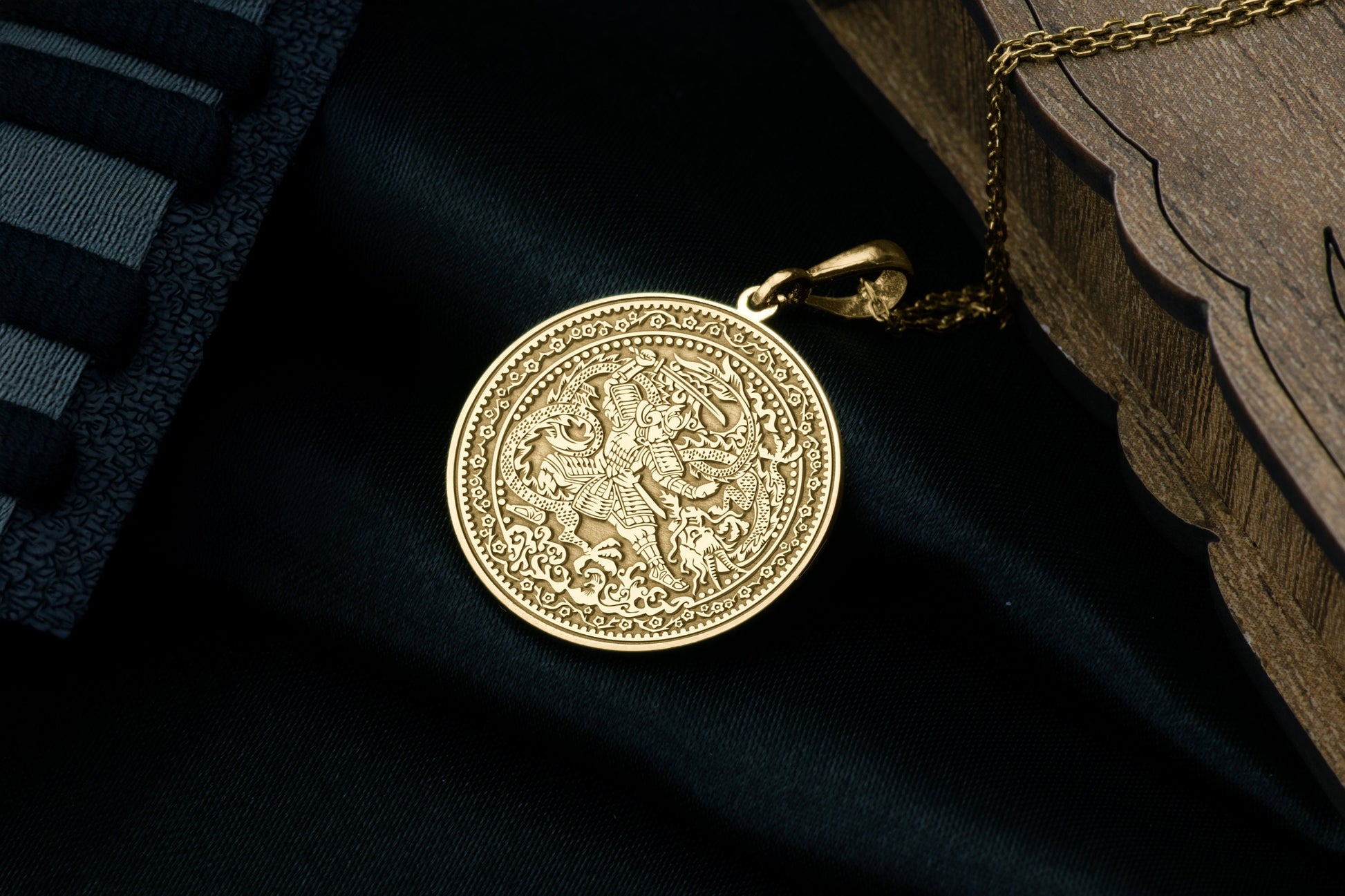 Samurai Dragon Pendant Necklace: Japanese Warrior Amulet