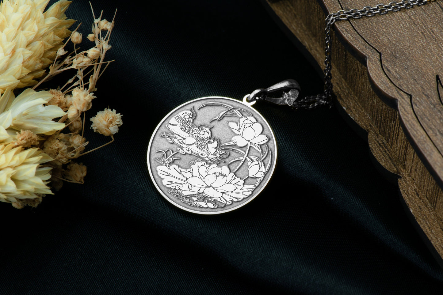 Bird & Lotus Necklace: Avian Pendant Jewelry