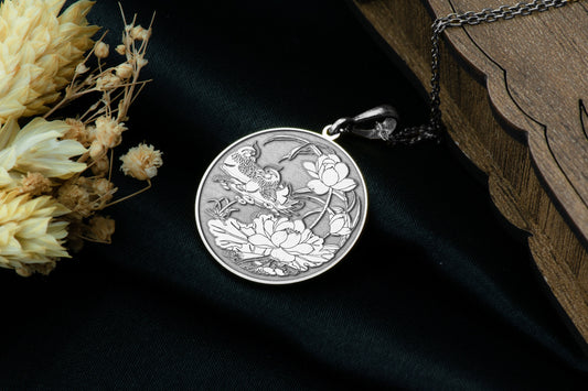 Bird & Lotus Necklace: Avian Pendant Jewelry