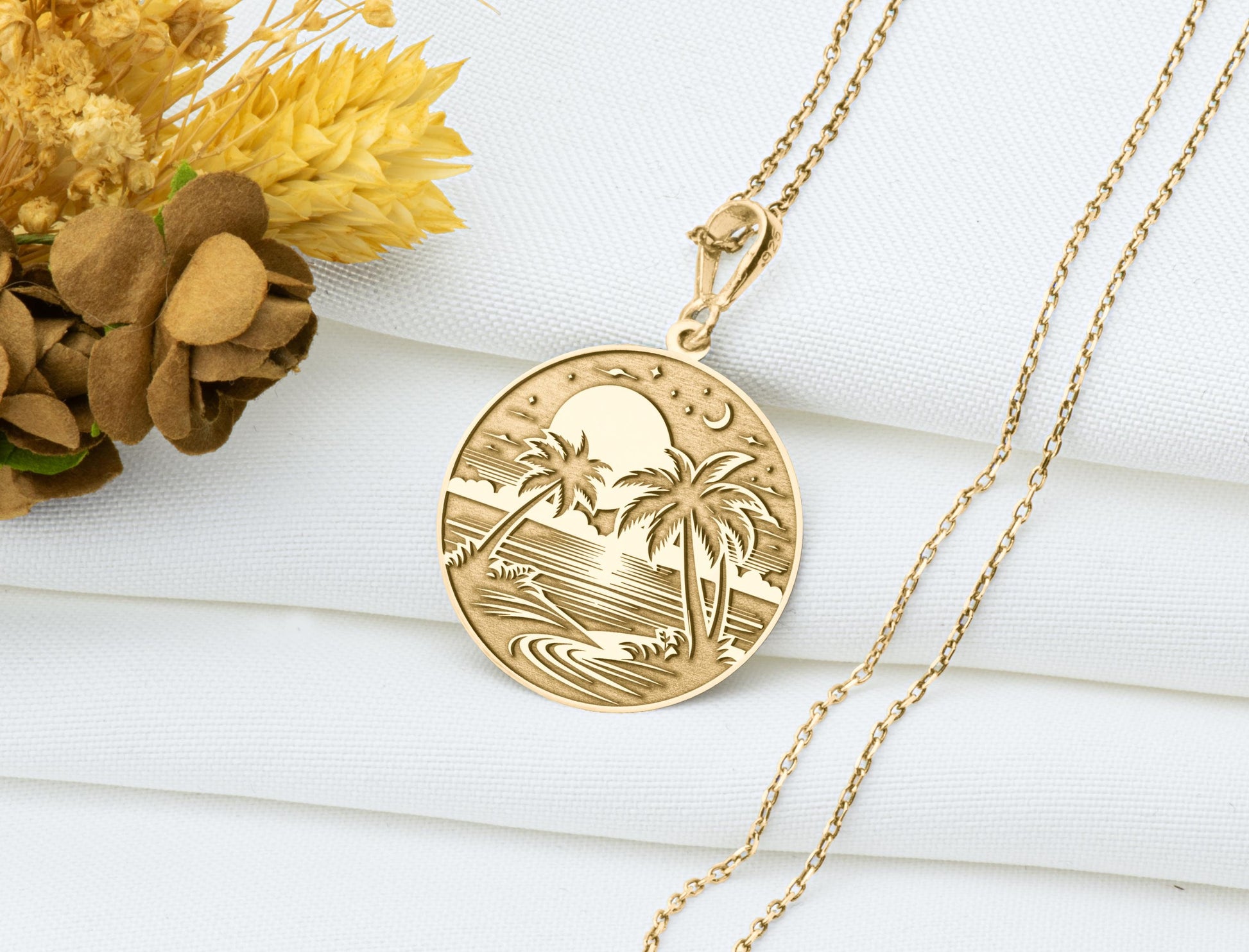 Sunset Beach Pendant: Ocean Glow Necklace, Warm Horizon Charm, Calm Tide Talisman