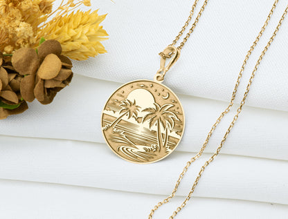 Sunset Beach Pendant: Ocean Glow Necklace, Warm Horizon Charm, Calm Tide Talisman