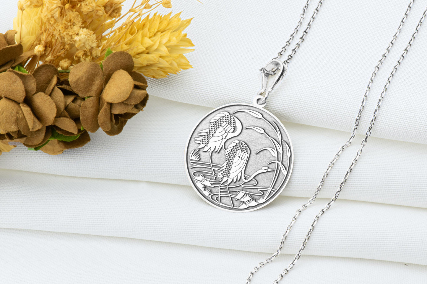 Crane Pendant: Graceful Bird Necklace, Longevity and Wisdom Charm, Zen Jewelry