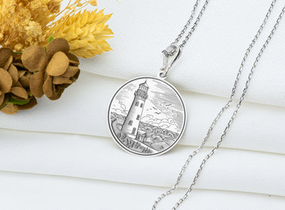 Sterling Silver Lighthouse Pendant - Nautical Beacon Necklace